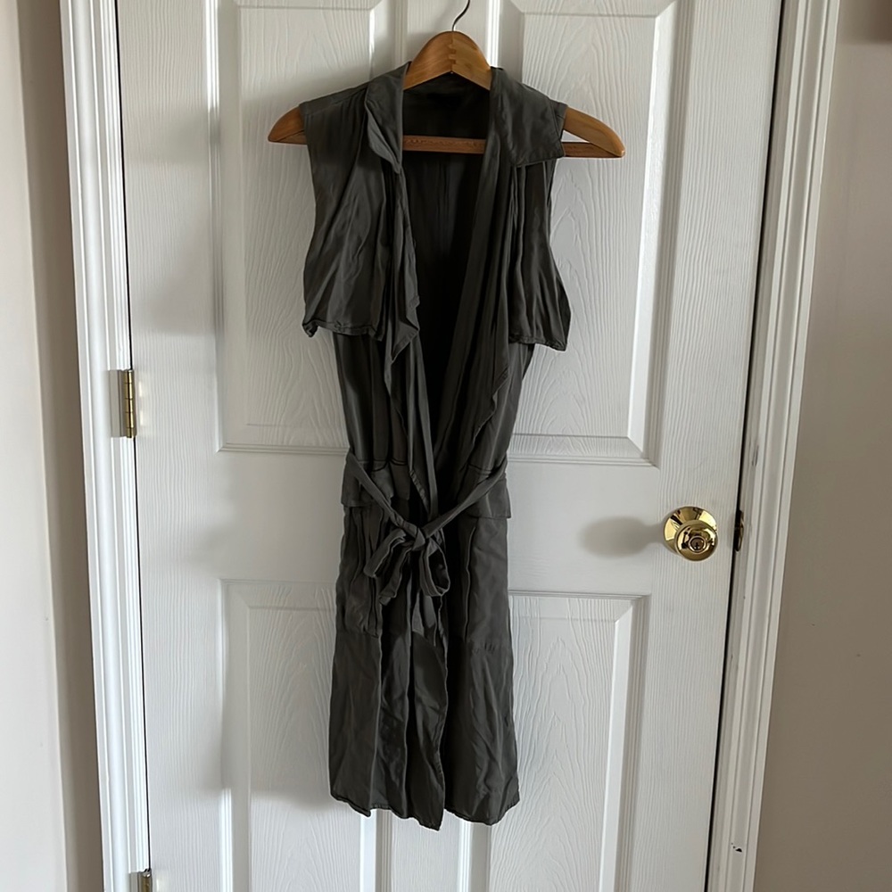 Mossimo Wrap Dress Size Large Olive Green Sash Belt Snap Pockets Collared Size S